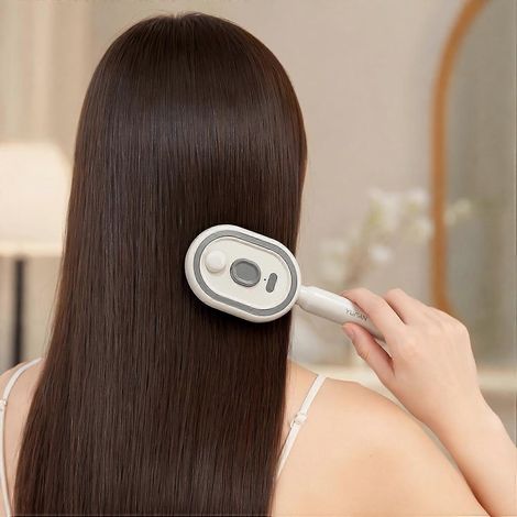 Brosse à cheveux électrique rechargeable vapeur brumisateur autonettoyante anti-nœuds anti-frisottis hommes femmes rose beige (1/3)