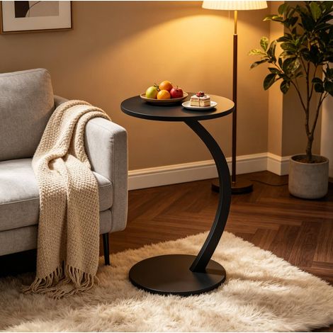 Tavolino a C rotondo 40 cm, MDF E1 e metallo, nero DESVIAE (1/5)