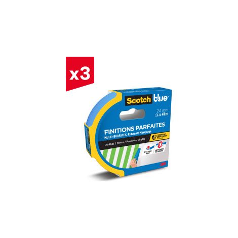 Lot de 3 rubans de masquage Finitions Parfaites ScotchBlue™, 24 mm x 41 m, 1 Rouleau/Emballage, 100% PEFC SGSCH-PEFC-COC-110078