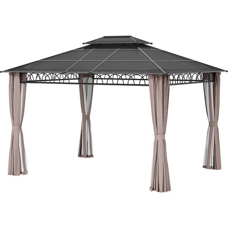 Tonnelle de jardin avec toit polycarbonate 4 parois latérales anti-UV moustiquaires 3,6 x 3 m (1/5)