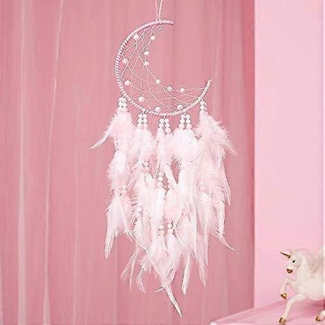 Attrape-rêves muraux décoratifs, attrape-rêves Crosszen faits main pour filles et enfants avec plume rose, attrape-rêves amérindien pour la décoration murale de la chambre à coucher (1/5)