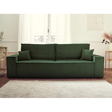 Bestmobilier – Canapé 3 places convertible avec coffre – Revêtement en velours côtelé – Dossier rabattable – Couchage occasionnel 142x202 cm (1/5)