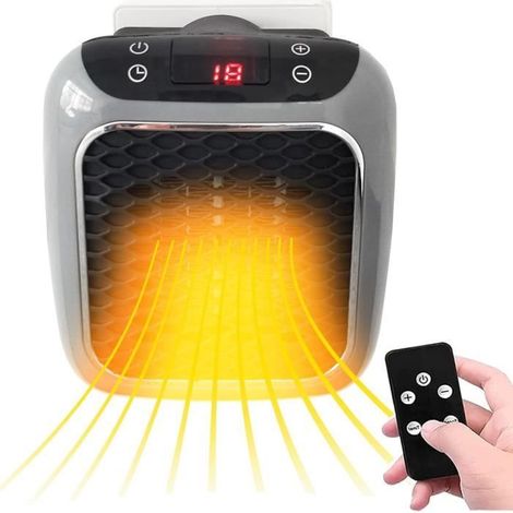 Mini radiateur soufflant mural 800W – Gris – Thermostat réglable, LED, télécommande – Chauffage rapide (1/4)