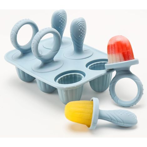 Set mit 6 wiederverwendbaren Mini-Eisformen für Kinder – BPA-freie Griffe aus lebensmittelechtem Silikon – Eisformen mit Stielen – Spülmaschinenfest (Blau)