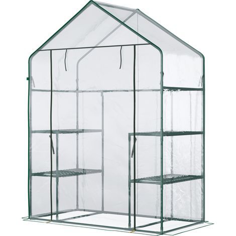 Serre de jardin Serre de jardin 4 tablettes acier PVC haute densité 140 g/m² anti-UV 142 x 73 x 195 cm transparent vert (1/5)