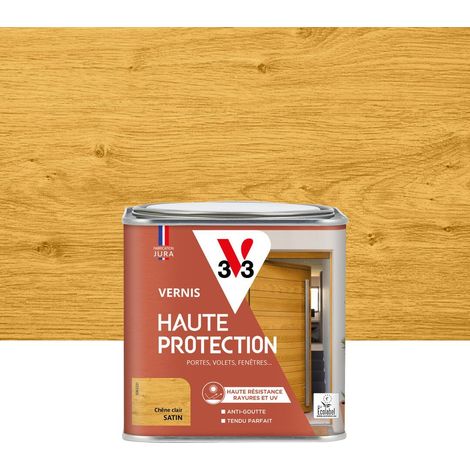 Vernis bois extérieur Chêne clair satin - Protection résistance rayures et UV - Anti-goutte et tendu bon - 0,5L (1/4)
