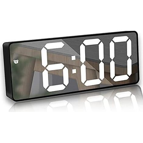 Mirror Alarm Clock,Digital Alarm Clock,LED Mirror Digital Clock Adjustable Brightness Snooze Alarm Clock with Date Temperature LED Display Voice Control for Bedroom Office (Black) (1/5)