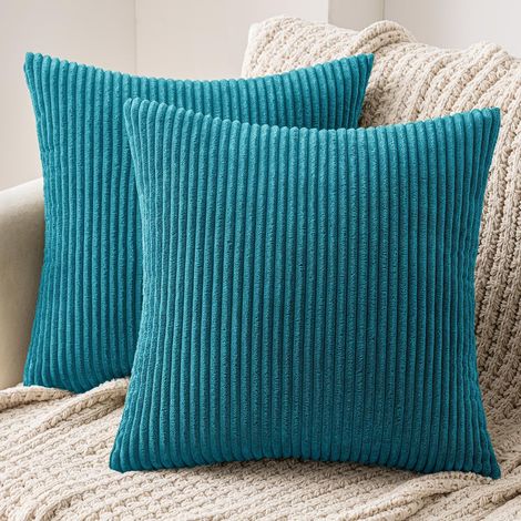 Lot de 2 Decorative Housse de Coussin en Velours Côtelé Canapé Taie d'oreiller Douce pour Maison Salon Chambre Clic Clac 40x40cm Bleu Lac (1/5)