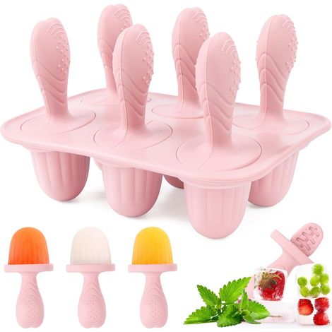 Eisformen für Kinder, 6 Formen für Babys, Eisformen mit Mini-Eis am Stiel-Formen aus Silikon, BPA-frei, wiederverwendbar, DIY-Eisformen für Babys, Kinder und Erwachsene, Rosa