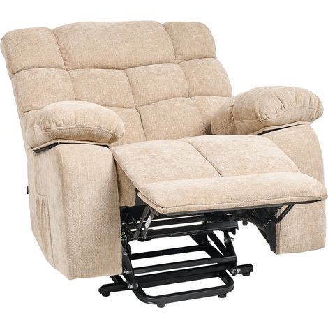 Sillón reclinable eléctrico tapizado de tela moderno reposapiés elevable revistero beige Ares (1/5)