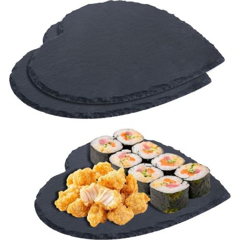 Lot de 2 plateaux en ardoise pour écrire - 20 x 20 cm - Pour sushis, fromage, décoration de table (1/5)