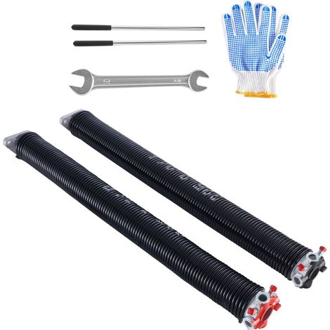 Ressorts de torsion pour porte de garage, lot de 2, 0,225 x 2 x 24 po, 16 000 cycles, revêtement noir par électrophorèse, avec barres d'enroulement antidérapantes, gants et clé de montage (1/5)