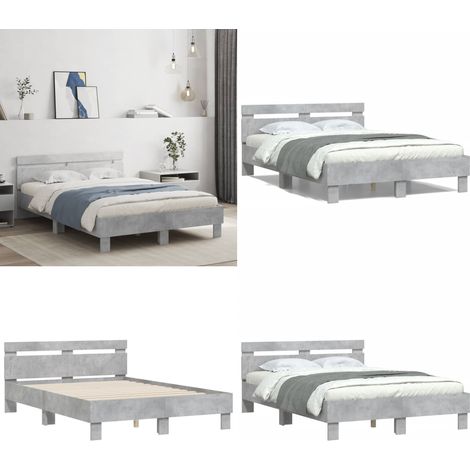 Bettgestell mit Kopfteil Betongrau 135x190 cm Holzwerkstoff - Beton Grau - Holzrahmen - Lattenrost - Single Bett - Boxspring Bett - Home & Living (1/5)