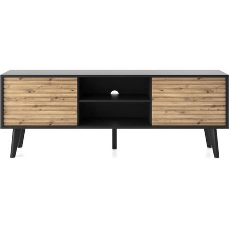 COME - Meuble TV 2 portes 150cm - Marron et noir (1/5)