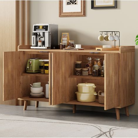 Sideboard 140x40x84 cm, 4 Türen, verstellbare Einlegeböden, mehrzoniger Stauraum, MDF, natur (1/5)