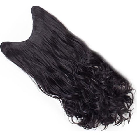 Perruque partielle en fibres synthétiques pour femmes, pièce en U invisible sans marque, cheveux bouclés noirs 45 cm, extension capillaire universelle. (1/5)