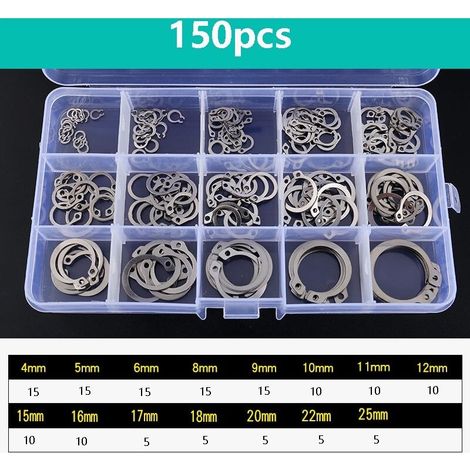 Lot de 150 Circlips Anneau de Retenue en Acier Inoxydable 304,C-Clips (1/5)