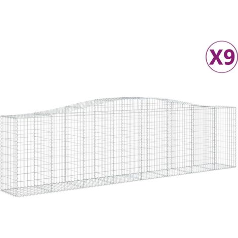 Set 9 cestini per gabbioni recinzione a gabbia muro di contenimento ad arco 400 x 50 x 100/120 cm ferro zincato Argento 020041306