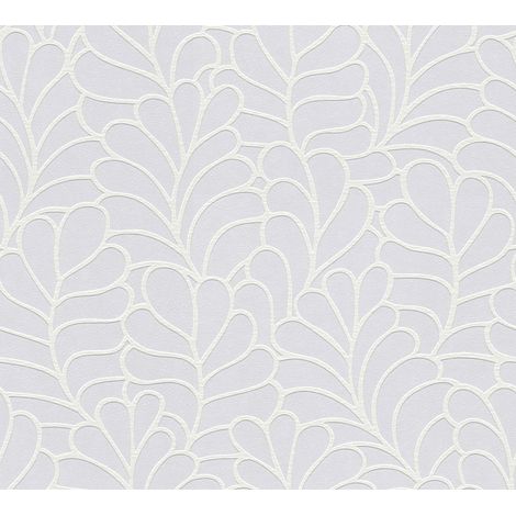 Papier peint graphique floral blanc Tapisserie à feuilles style botanique Papier peint moderne 10,05 x 0,53 m à peindre idéal pour couloir (1/4)