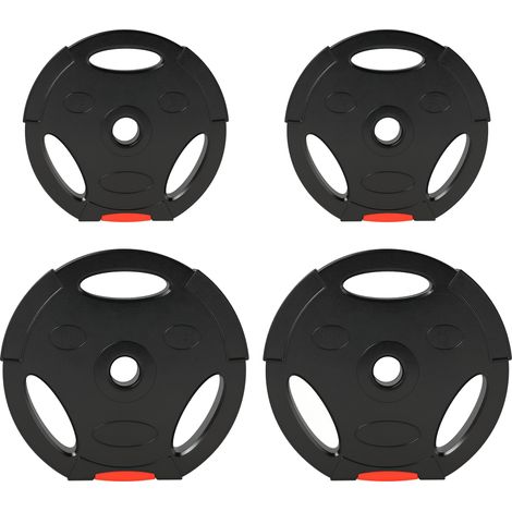 Ensemble de 4 disques de musculation pour l'entraînement, la salle de sport, le fitness à domicile, le renforcement musculaire : 2 disques de 10 kg et 2 disques de 5 kg, noirs.