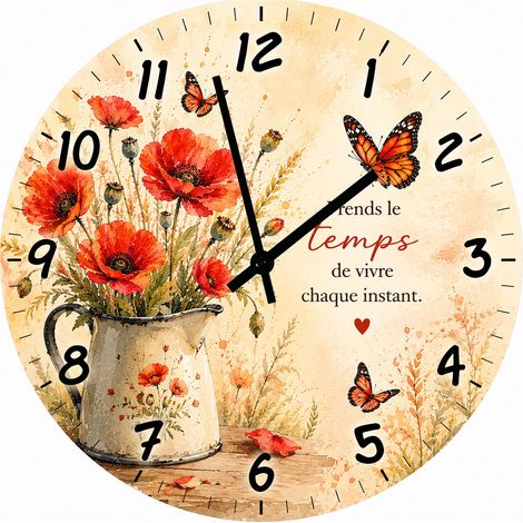 Horloge Murale Verre Coquelicots et Papillons 29 cm (1/2)