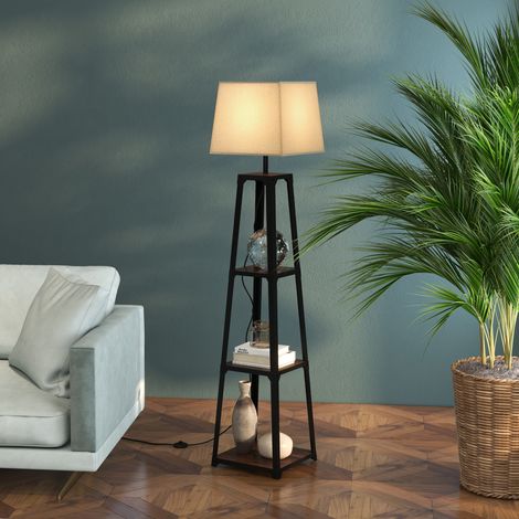 Beyamis Stehlampe aus Metall und MDF mit 3 Ebenen und Stoffschirm, Ø 42 x 166 cm, schwarz und beige