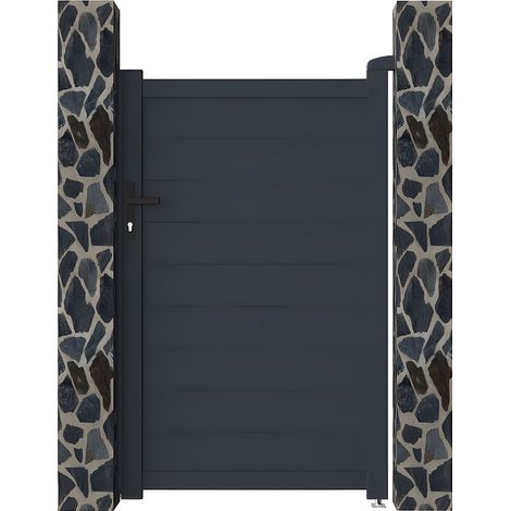 Vente-Unique – Portillon battant aluminium plein 103 x 165 cm – Gris anthracite – Ouverture manuelle – Résistance au vent jusqu’à 72 km/h
