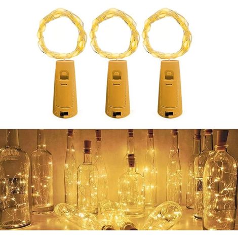 LED Bouteille Guirlande,[3 pièces] 2m 20 LED Pour Bouteille, Guirlande Lumineuse Bouteille LED Lampe Bouteille Étanche Fil d'argentFlexible Décoration pour Noël,décoration intérieure et extérieure (1/4)