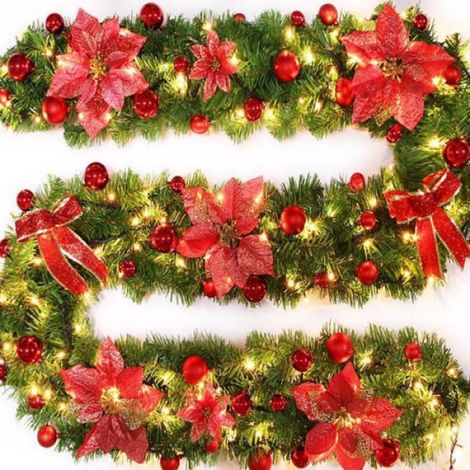 Guirlande De Sapin - 270 cm - LED Lumineuse - Rouge - Pour Arbre De Noël Porte Escalier Cheminée - 1 Pièce (1/4)