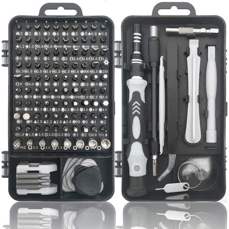 Destornillador electrónico de precisión 115 en 1 con estuche portátil, compatible con ordenador, teléfono móvil, PC, iPhone, etc. (negro) (1/5)