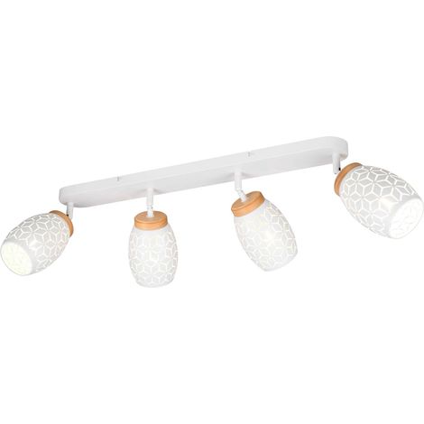 Barra 4 luci, metallo, bianco e legno, L 74 cm, Bidar (1/5)