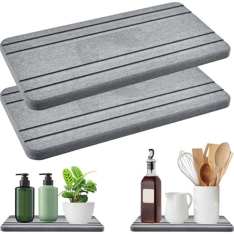 2 Stück Seifenstein aus Diatomeenerde, Schnelltrocknendes Untersetzer für Seife, Schwamm & Bürste, Anti-Rutsch Waschbecken Matte für Küche & Badezimmer (1/5)