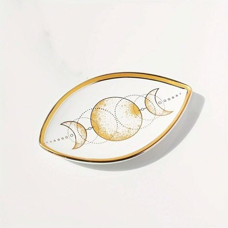 1 plateau à bijoux en céramique à motif Nazar, bleu et or, en forme de feuille, pour bagues et boucles d'oreilles (1/4)