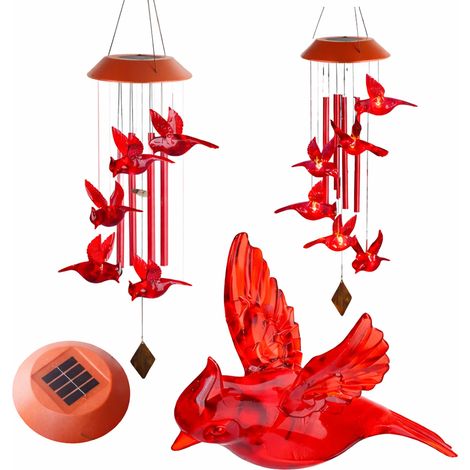 Lampe suspendue carillon solaire LED avec 6 cardinaux rouges, 95 cm (1/5)