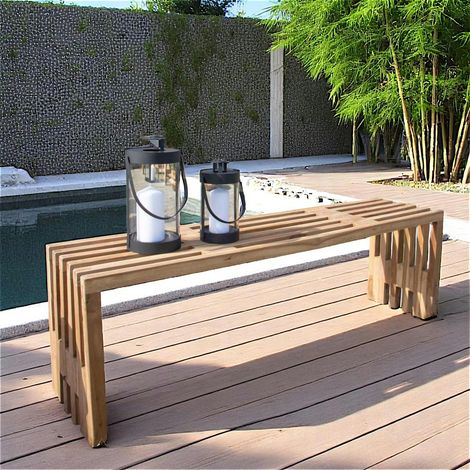 Banc de jardin en bois de teck sans dossier 140 cm MENDOZA (1/5)