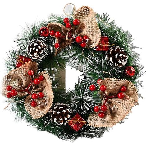 Couronne de Noël pour porte, décoration de Noël avec clochette, couronne de Noël artificielle faite main, suspension décorative extérieure B (1/4)
