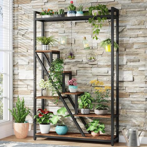 Tribesigns – Support pour plantes d'intérieur 180 cm – Étagère en métal 7 niveaux avec 10 crochets en S – Présentoir pour fleurs – Pour balcon et salon (1/5)