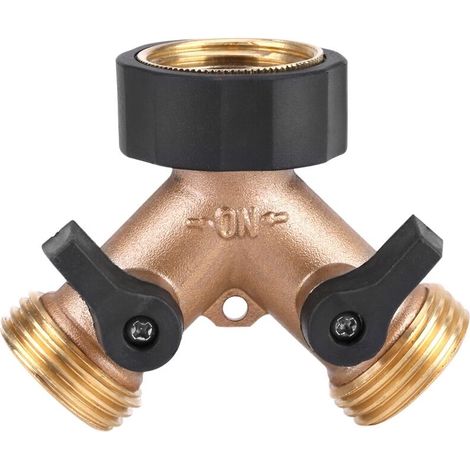 Adaptateur de robinet d'eau en laiton, 2 voies en forme de Y, connecteur de tuyau 3/4, irrigation de jardin (norme américaine) (1/5)