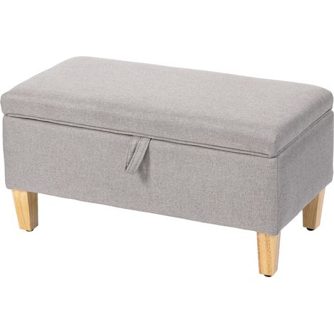 30L Linen Storage Ottoman Padded Footstool Rubberwood Legs for Storage Box, Bed End, Shoe Bench, Seating, Light Grey (1/5)
