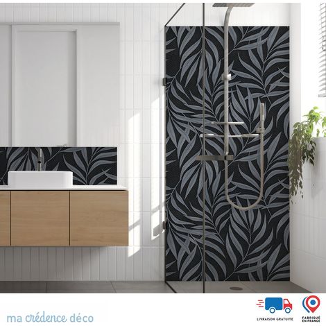Panneau de douche : Feuilles et courbes 1 - Couleur Bleu pastel - Alu composite - 90 - 245 (1/3)