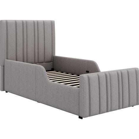 Letto imbottito per bambini 90x200 cm con contenitore idraulico e doghe, grigio MODENUIT (1/5)