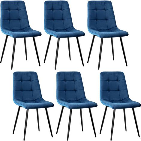 WAFTING Lot de 6 Chaises de Salle à Manger, Chaise de Cuisine en Velours et Pieds en Métal - Bleu (1/5)