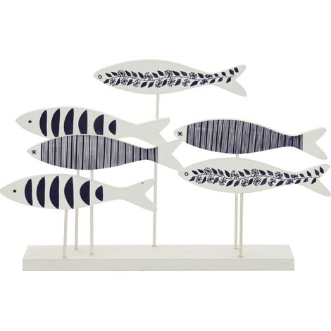 Poissons Déco sur Socle "Marée" 50cm Bleu & Blanc