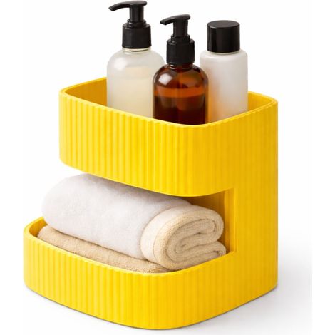 Un moderno organizer da bagno a due livelli, di colore giallo. (1/3)