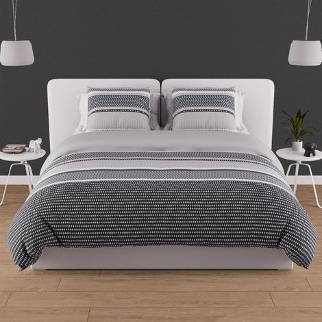 Parure Housse de Couette en Coton 57 Fils 240x220 cm Gris (1/5)