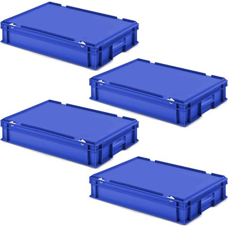 BRB 4 récipients avec couvercle à charnière et fermetures coulissantes, L 600 x l 400 x H 130 mm, bleu