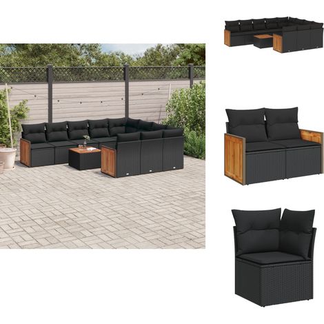 Salon de jardin 11 pcs avec coussins noir résine tressée - Ensemble Salon De Jardin - Meuble Extérieur - Salon De Jardin Pliable - Mobilier De Jardin - Chaise Longue (1/5)