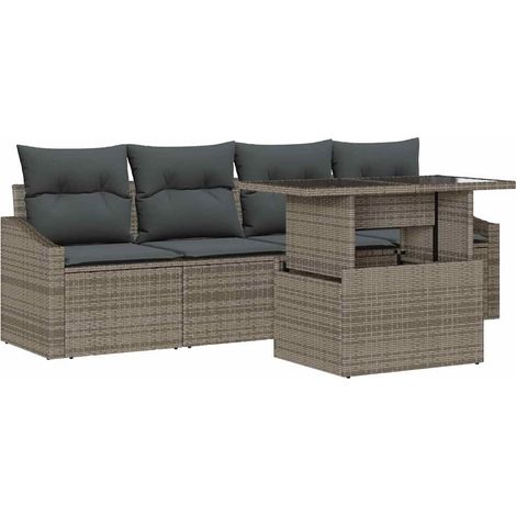 Garden Sofa Set with Cushion 5 pcs Grey Poly Rattan vidaXL