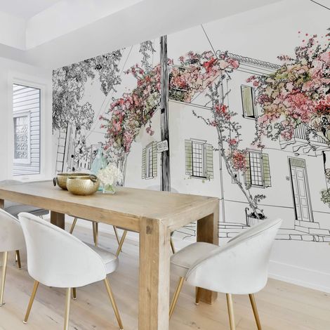 Papier peint panoramique Village en fleurs, Rose 150 x 250cm (1/5)