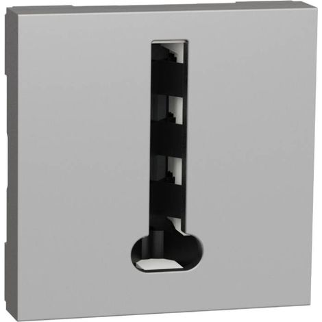 Mecanisme prise telephonique conjoncteur en T 8 contacts 1 poste 2 modules enjoliveur gris alu sans plaque Unica SCHNEIDER (1/3)